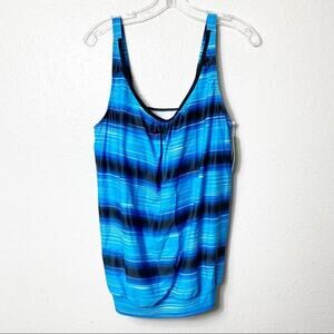 YONIQUE Blue Black Swimming Tankini Large Women Polyester & Spandex